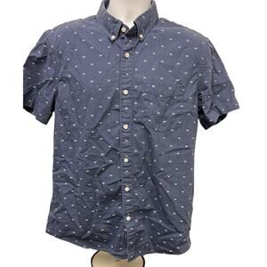 🔵 American Eagle L Blue Button-Up Shirt Mini Print Casual Modern Prep